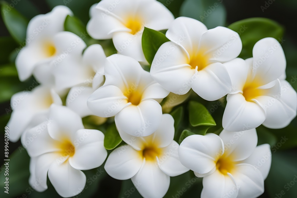 Wall mural white dipladenia flower bokeh background, ai generated