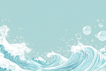 Naklejka premium Hand-Drawn Ocean Waves and Bubbles on Light Blue Background