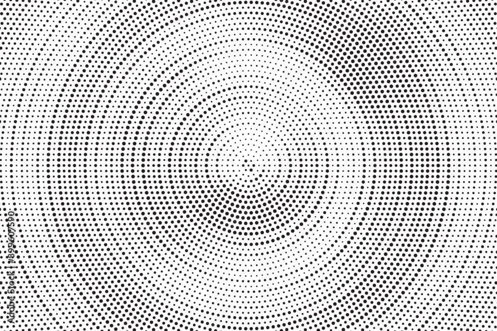 Aufkleber radial halftone gradient background. dotted concentric texture with fading effect. black and white c