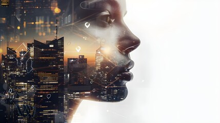 A thoughtful digital montage showing a man's profile merging seamlessly with a bustling cityscape, depicted in soft sepia tones, symbolizing the intersection of individuality and urban life.