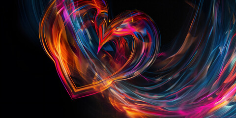 Naklejka premium abstract background with vibrant shapes, heart design, black setting, energetic and creative
