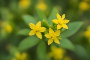 Obraz premium Yellow loosestrife flower bokeh background, AI Generated