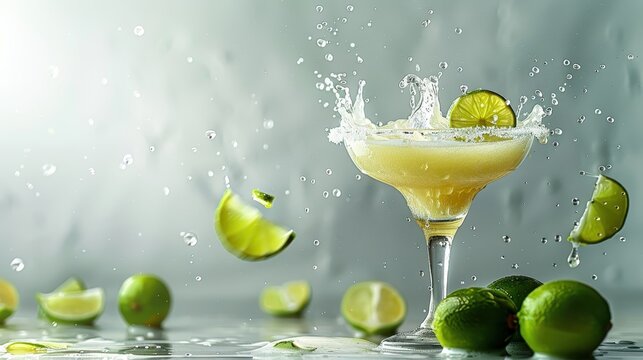 Refreshing margarita with lime splash in cocktail glass perfect summer drink