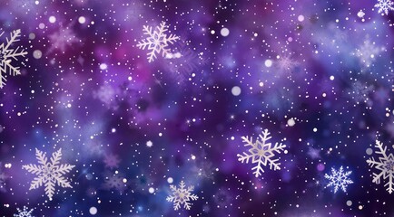 Obraz premium Falling snowflakes on purple background. Abstract watercolor Christmas background.