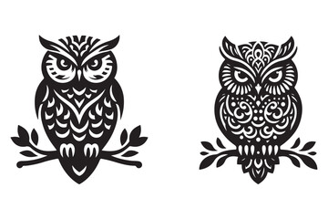 Owl silhouette set Vector illustration - Generative AI