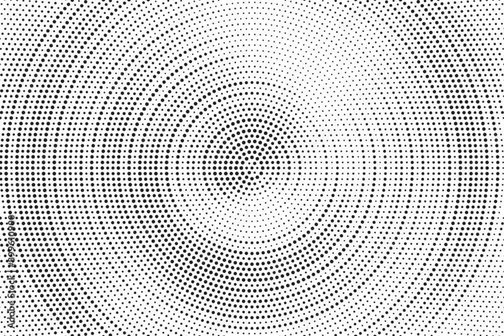 Aufkleber radial halftone gradient background. dotted concentric texture with fading effect. black and white c