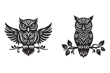 Owl silhouette set Vector illustration - Generative AI