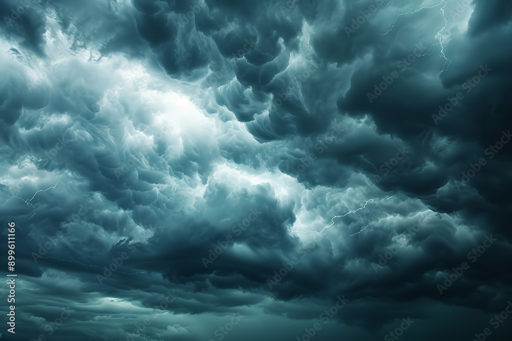 Wall mural Impending Storm with Dramatic Clouds and Lightning in Dark Sky