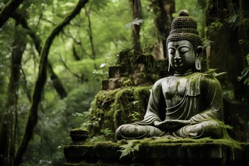 A very old Buddha in the rainforest.