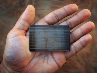 A close-up image of a hand holding a dark card against a blurred background, showcasing texture and subtle details.