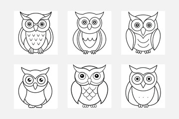 Fun Owl Line Art Set for Kids Coloring Books
