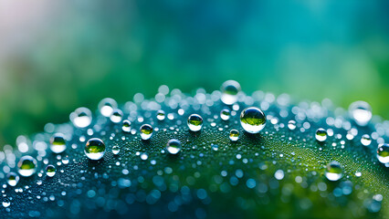water drops on fresh green leaf