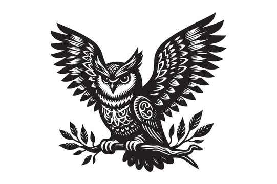 recommend clip art: Owl bird silhouettes vector white background - Generative AI