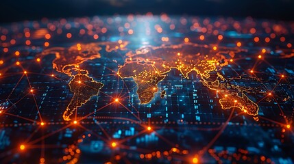 Fototapeta premium Illuminating the Digital World: A Stunning Visualization of Global Connectivity and Data Flow Across Continents