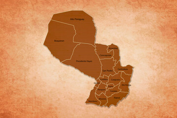 Paraguay Map. Paraguay Map with federal states in A vintage Color Texture Background