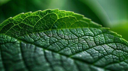 Close-up of a Stunning Green Leaf with Intricate Natural Patterns and Textures