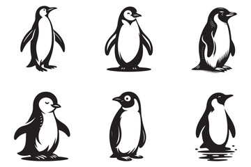 Obraz premium penguin set black silhouette art illustration white background