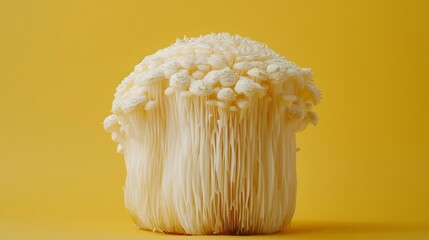 New lion's mane fungus on golden backdrop.