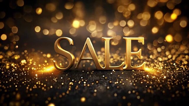 Animated gold sale text on festive golden bokeh background with flying confetti, retail promotions, discount events and social media marketing Big sale offer