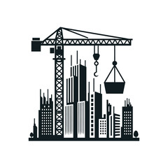 Obraz premium Black and white construction silhouette on white background