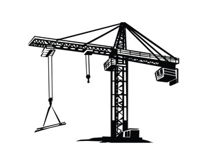 Black and white construction silhouette on white background