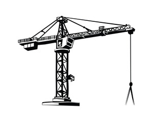 Black and white construction silhouette on white background