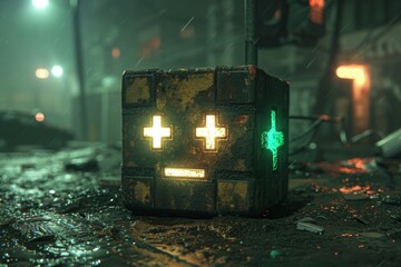 Futuristic robotic cube in an urban setting symbolizing technology innovation and modernity in a dynamic high tech environment