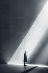 Fototapeta premium Minimalist representation of a person taking a walk during a work break, balancing personal well-being and productivity,