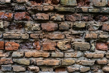 National Brick Day, National Couples Day, International Friendship Day Concept. Abstract Weathered Texture of Stained Red, Yellow Brick Wall Background Retro Color Architecture Wallpaper