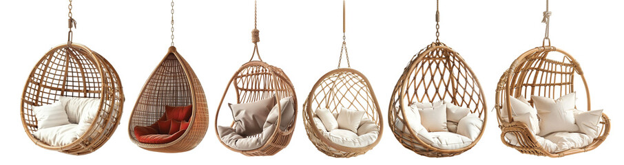 Obraz premium Pack of Hanging Chair set Isolated on transparent Background