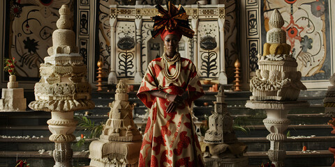 Homem hindu colocando flores como oferendas em um santu&aacute;rio