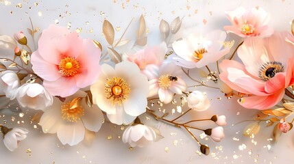 Elegant Watercolor Floral Arrangement with Gold Foil Accents