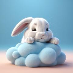 cute adorable 3D render baby rabbit or rabbit cub sleeping on the cloud as comfy and cozy bed