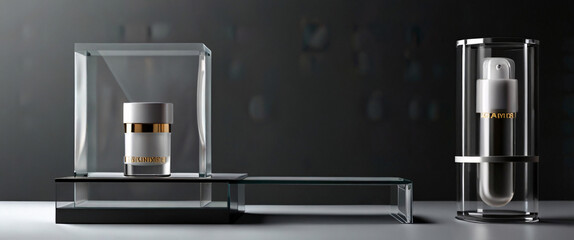 glass podium for display product. Background for cosmetic product branding, identity and packaging inspiration