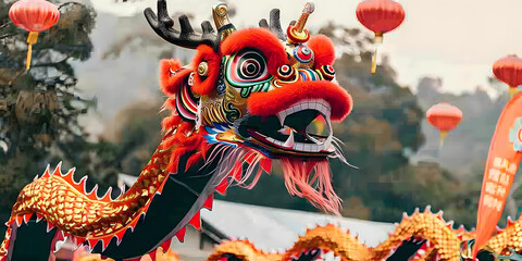 Obraz premium Dança tradicional do dragão chinês durante um festival