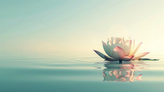 A lotus flower on a calm lake, minimalistic composition