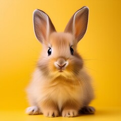 Obraz premium Cute little rabbit on a yellow background