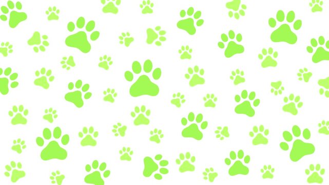 Animated Cat and dog  seamless Paw Pattern Background 4K video. Green paws on white background.