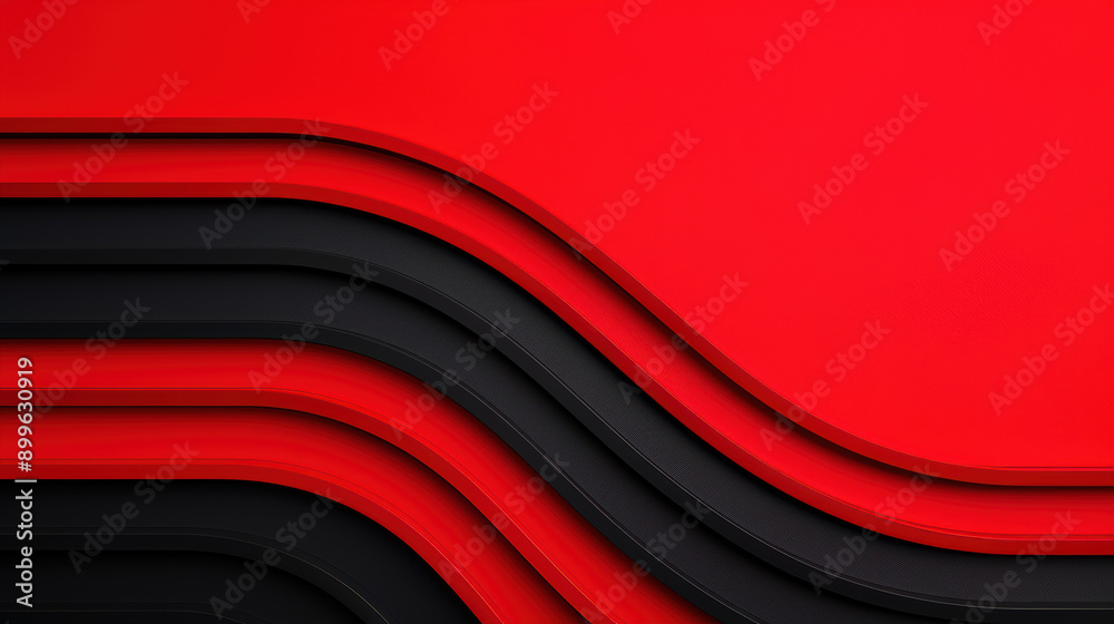 Poster abstract layered red and black curves, modern design background, dynamic shapes creating a visually 