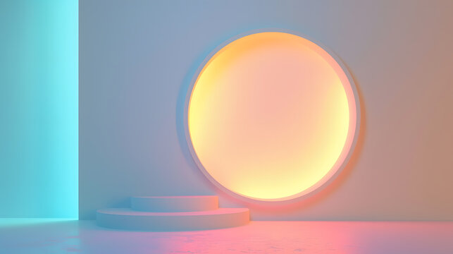 3d rendering of sphere and circle in the middle in pink colour, product shelf, product mockup 