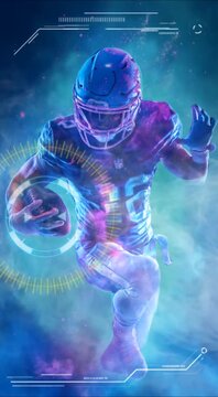 American football player with digital art element. Seamless loop video background