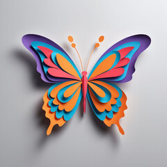 Paper craft beautiful butterfly animal quilling paper cut, isolated in bright clean background