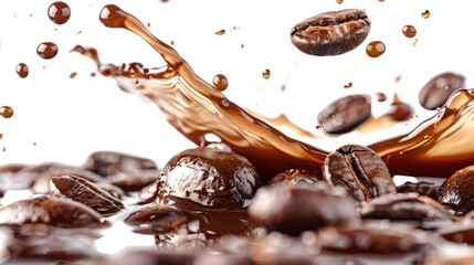 Fototapeta premium Splash coffee beans transparent background