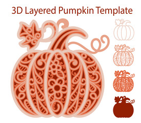 3D Layered Pumpkin SVG Template for Laser and Paper Cutting Floral Lace Fall Mandala Thanksgiving Day Halloween Patterned Pumpkin Multilayer Cut File