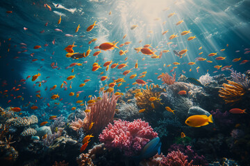 Coral reef ecosystem with diverse marine species