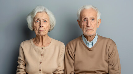 Senior Couple in Emotional Turmoil An elderly couple sitting side by side with solemn expressions capturing the struggles and emotional challenges of marital issues in later years wallpaper brainstorm