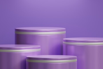 Purple podiums with white accents against a solid purple background. Product mockup.