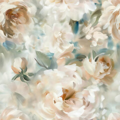 Vintage Watercolor Seamless Pattern with Peonies, Roses, and Camellias