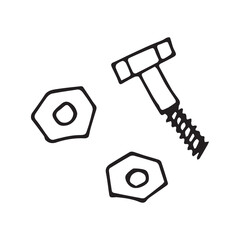 pin. the screw. screwdriver. nut. wrench. key. bolts. vector. doodle. carving. solvent. the tool. a construction tool. builder.