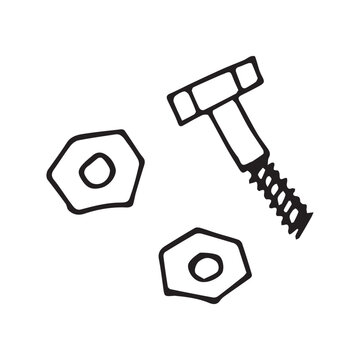 black and white bolt and nuts clip art preview